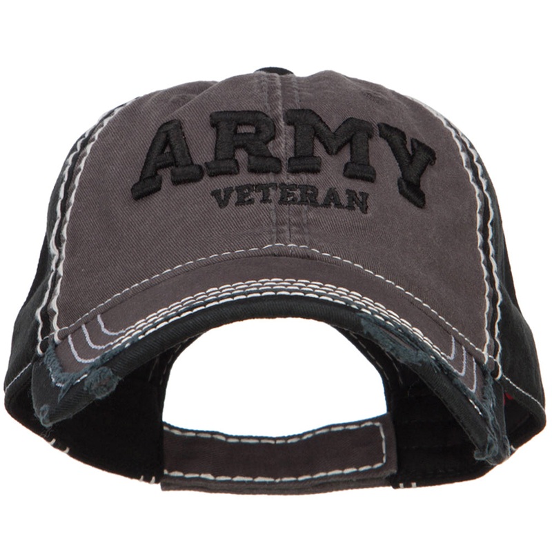 3D Army Veteran Embroidered Vintage Frayed Cap Charcoal One Size
