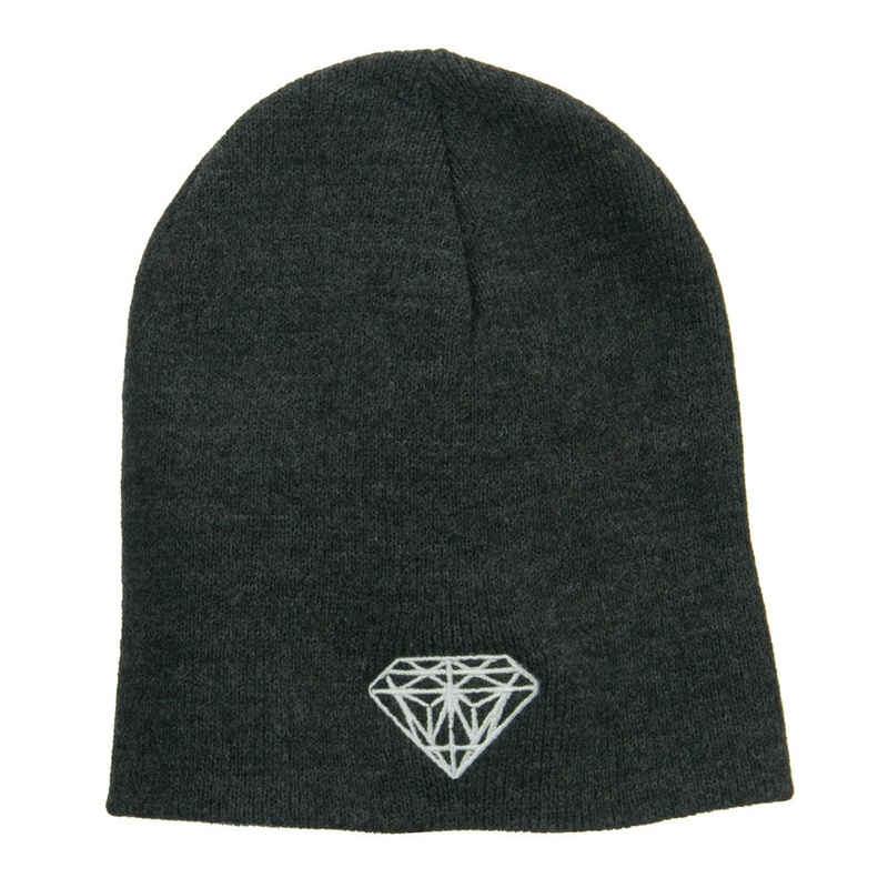 Big Size Diamond Embroidered Short Beanie Charcoal XL-3XL