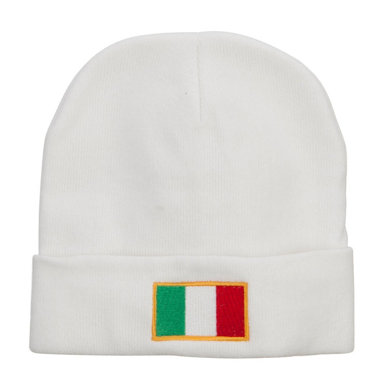 Europe Italy Flag Embroidered Long Beanie White XL-3XL