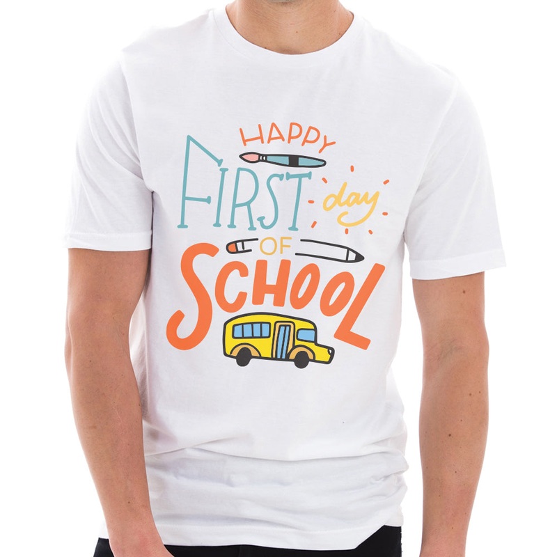Happy First Day Of School Cotton Short Sleeve Graphic Shirt White XS