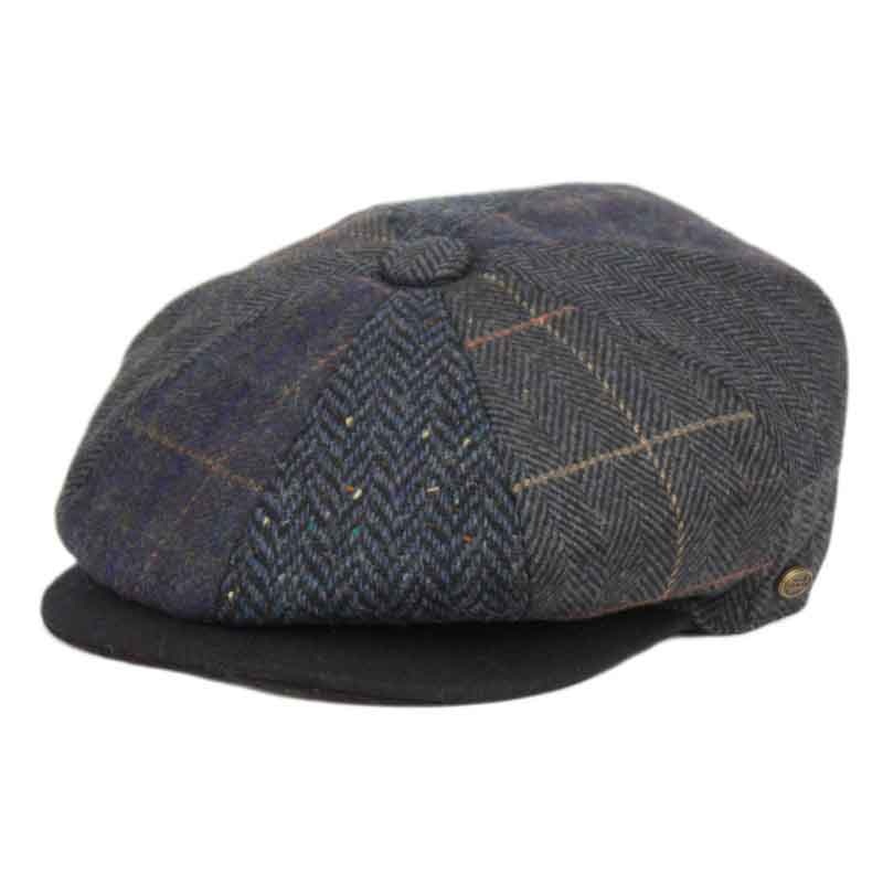 Herringbone Patchwork Wool Newsboy Cap – Epoch Hats Navy M (22 3/8″)