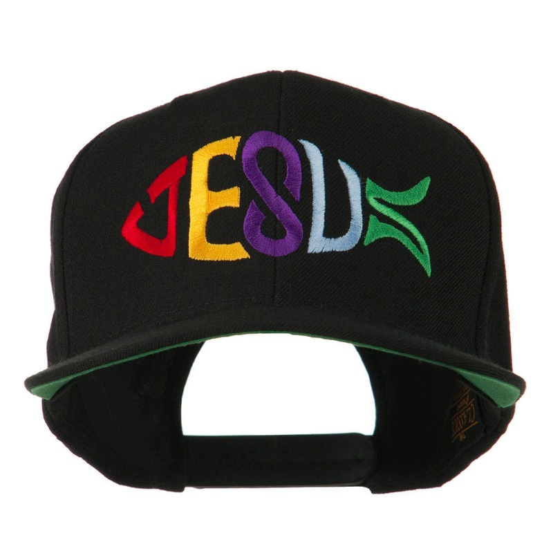 Jesus Fish Embroidered Flat Bill Cap Black One Size
