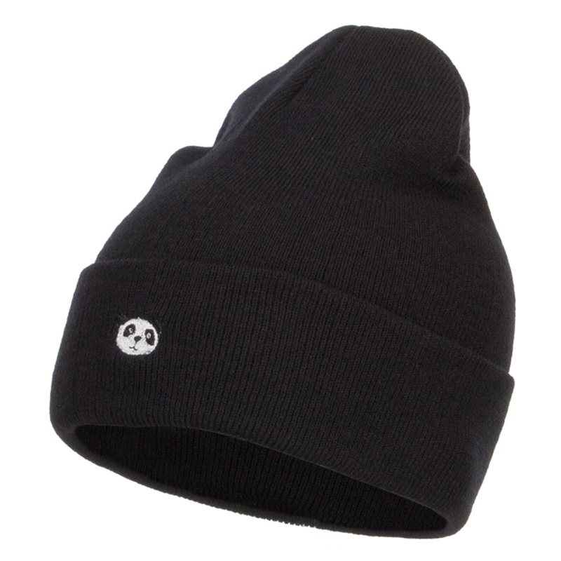 Mini Panda Embroidered Long Beanie Black One Size