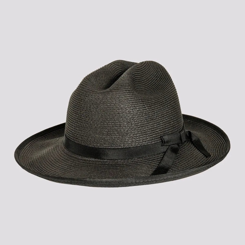 Monroe | Womens Fine Paper Braid Open Road Fedora Hat Black SM