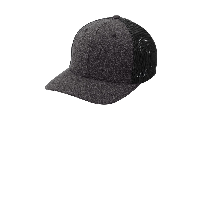 Port Authority C302 Flexfit Melange Mesh Back Trucker Cap Black/ Dark Charcoal Heather S/M