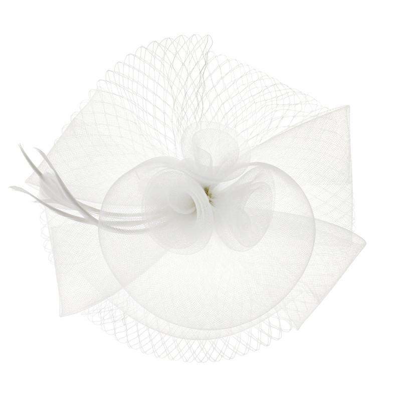 Round Mesh Flower Fascinator White
