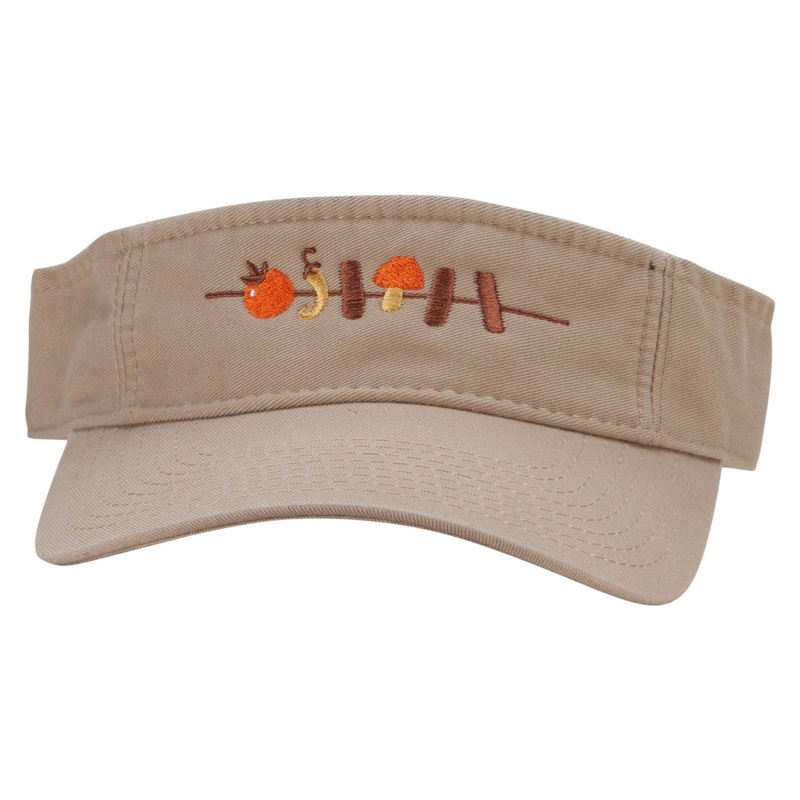 Skewered Food Embroidered Pro Style Cotton Twill Washed Visor Khaki One Size
