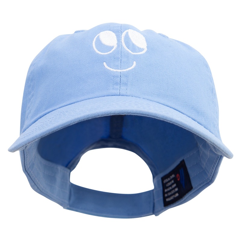 Smile Face Embroidered Low Profile Dyed Cotton Twill Cap Sky Blue One Size