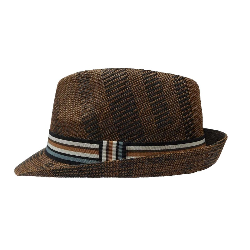 Summer Fedora Hat with Striped Band Brown M
