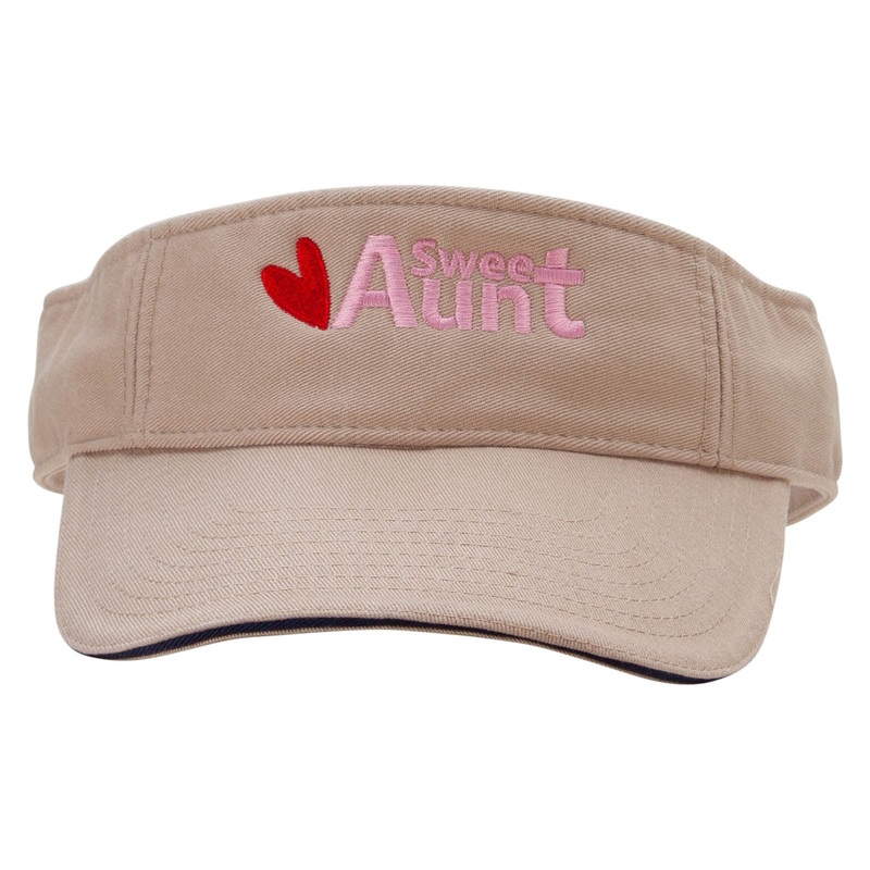 Sweet Aunt Embroidered Pro Style Cotton Twill Washed Visor Khaki Navy One Size