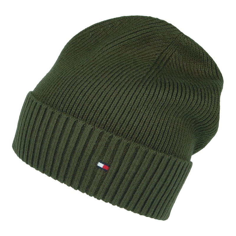 Tommy Hilfiger Hats Pima Essential Flag Cotton Cashmere Beanie Hat – Olive 1-Size