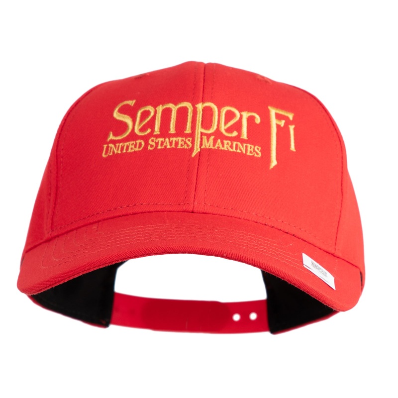 United States Marines Semper Fi Embroidered 6 Panel Structured Cotton Twill Cap Made in USA Red One Size