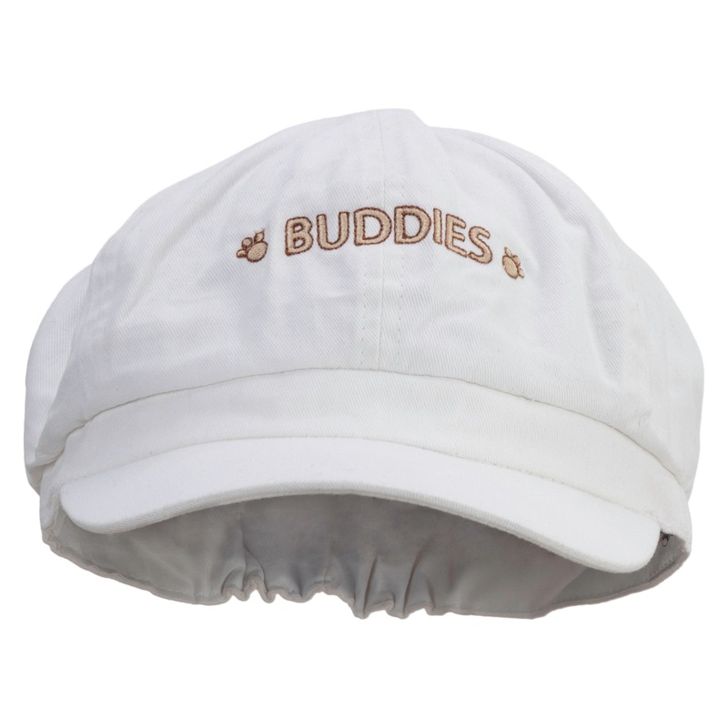 Adventure Buddies Embroidered Cotton Elastic Big Size Newsboy Cap White XL-2XL