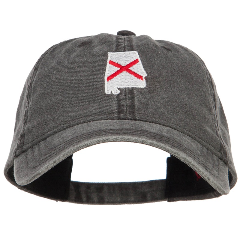 Alabama State Flag Map Embroidered Washed Cap Black One Size