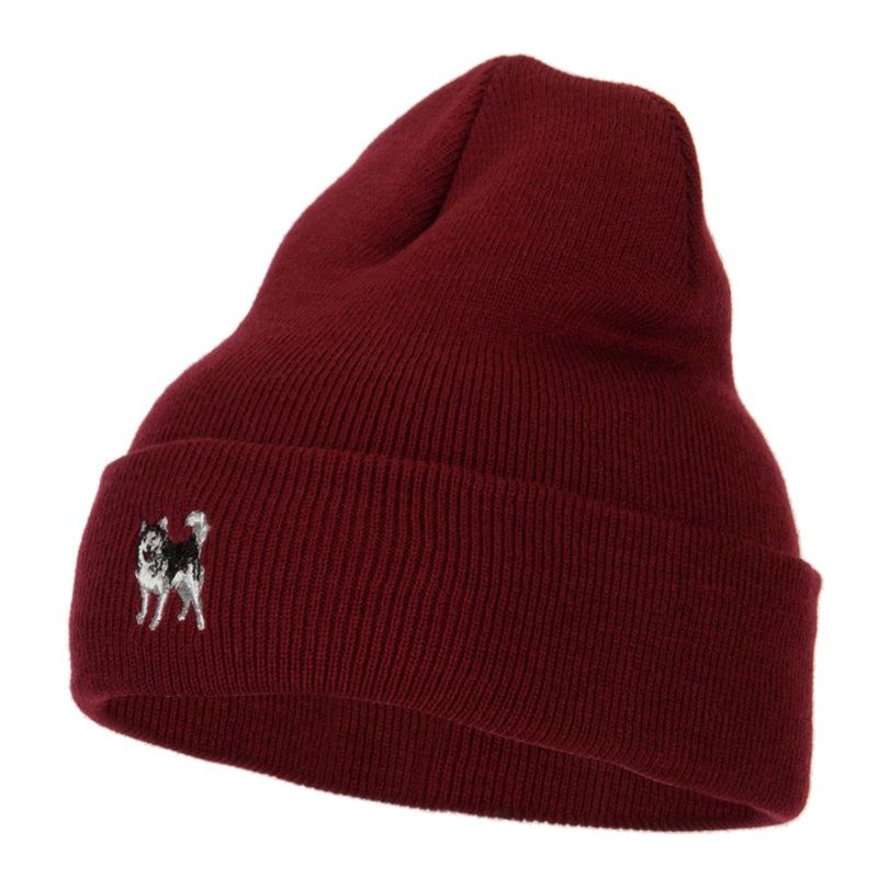 Alaskan Malamute Embroidered Long Beanie Maroon One Size