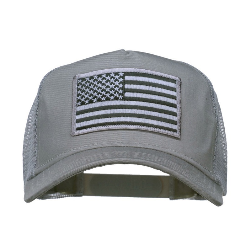 American Flag Patch 5 Panel Mesh Cap Grey One Size