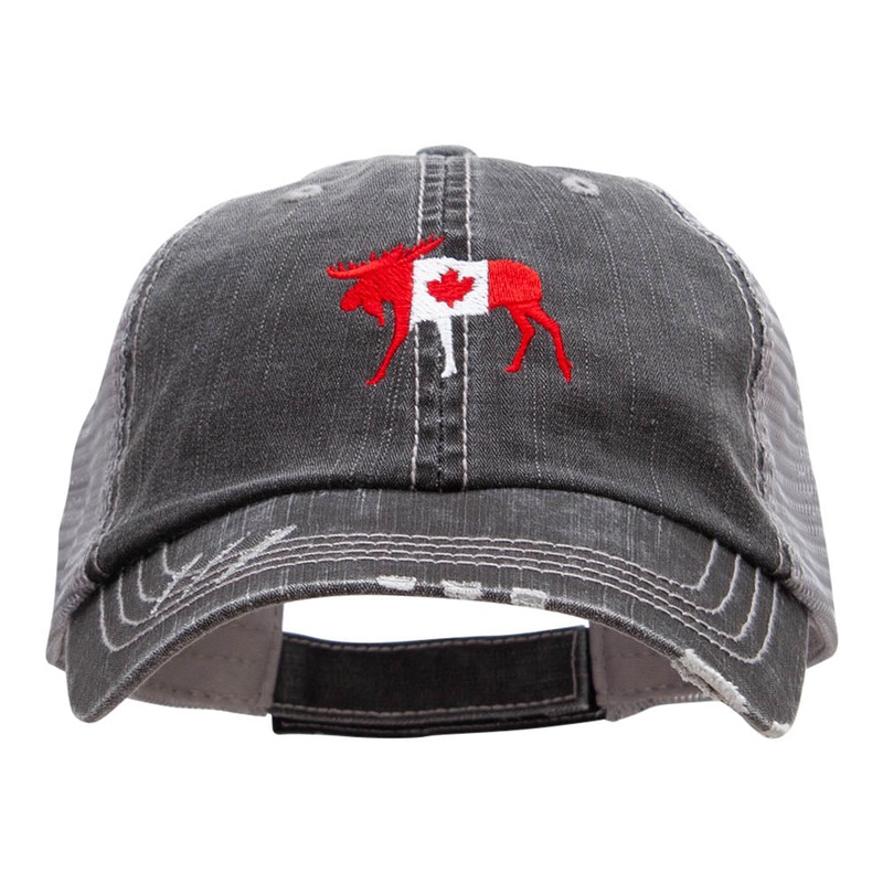 Canada Moose Embroidered Frayed Mesh Cap Black One Size