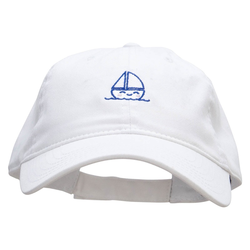 Cute Boat Embroidered Deluxe Washed Twill Cap White One Size