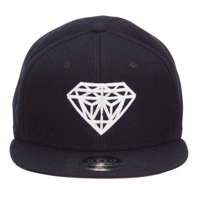 Diamond Embroidered Wool Flat Snapback Cap Black One Size