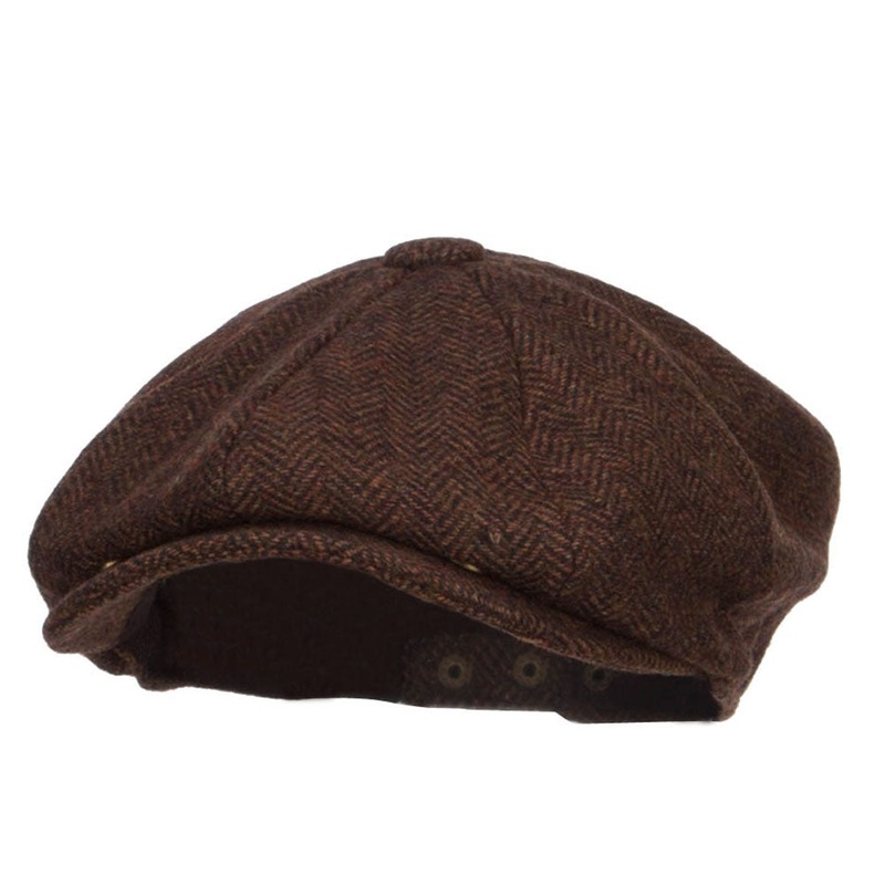Men’s Herringbone Wool 8 Panel Newsboy Brown One Size