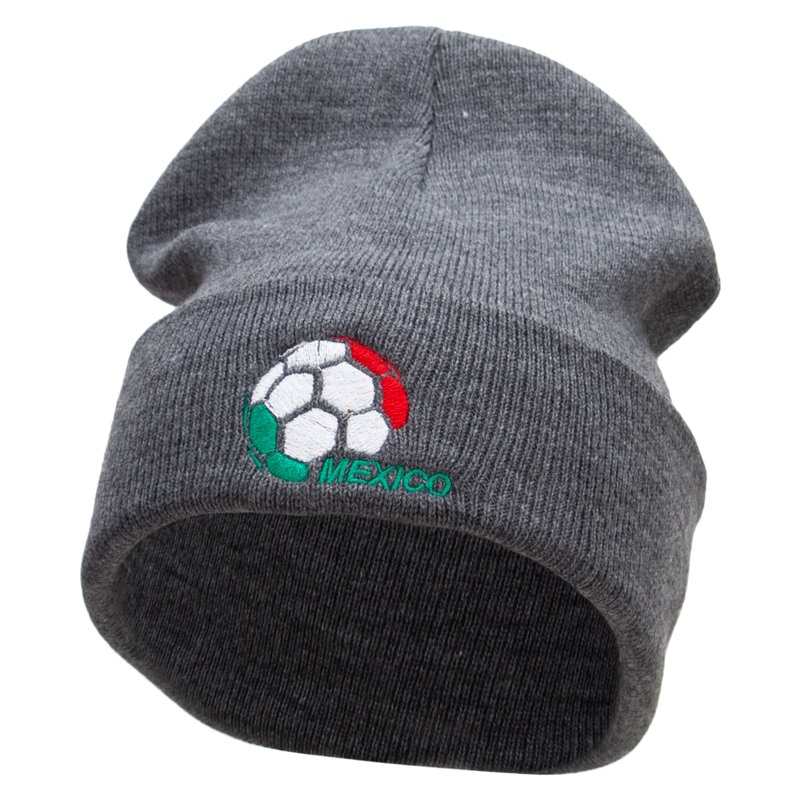 Mexico Soccer Ball 12 Inch Solid Knit Cuff Long Beanie Charcoal One Size