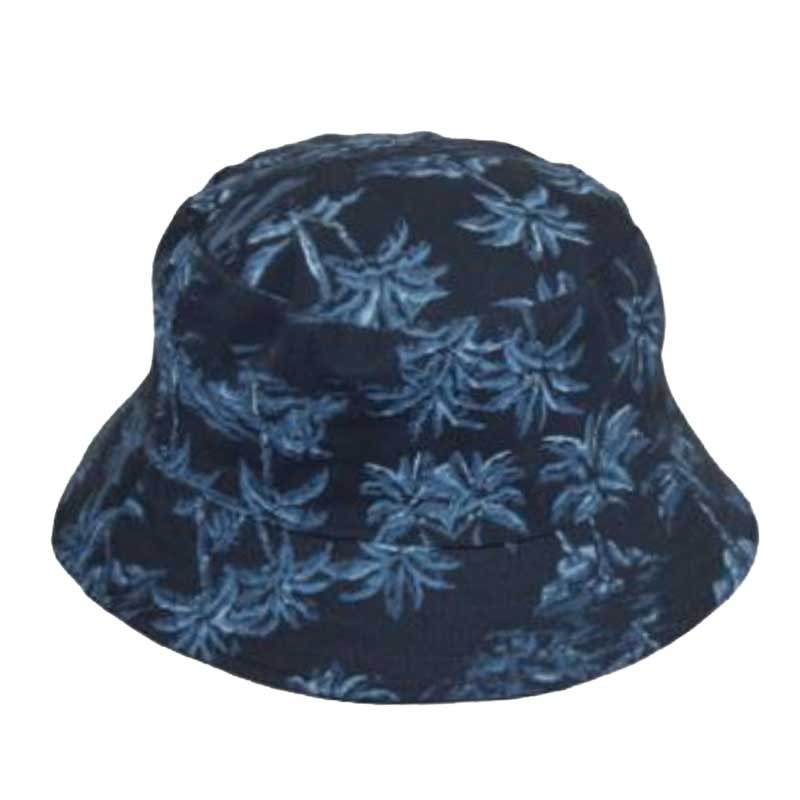 Palm Tree Reversible Cotton Bucket Hat – JSA Navy Small (22 1/4″)