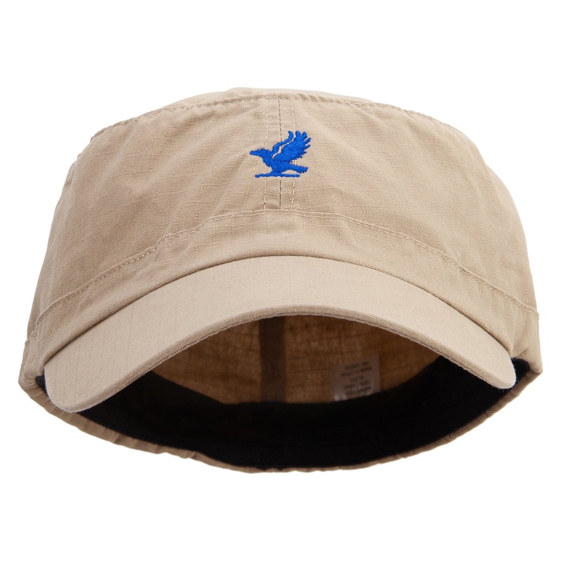 Simple Crow Logo Embroidered Big Size Fitted Ripstop Cotton Military Army Cap Khaki XL-2XL