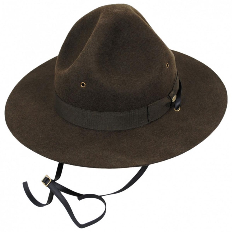 Wool Campaign Hat with Adjustable Chin Strap OLIVE M