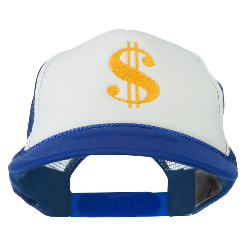 Dollar Sign Logo Embroidered Foam Mesh Back Cap Royal White One Size