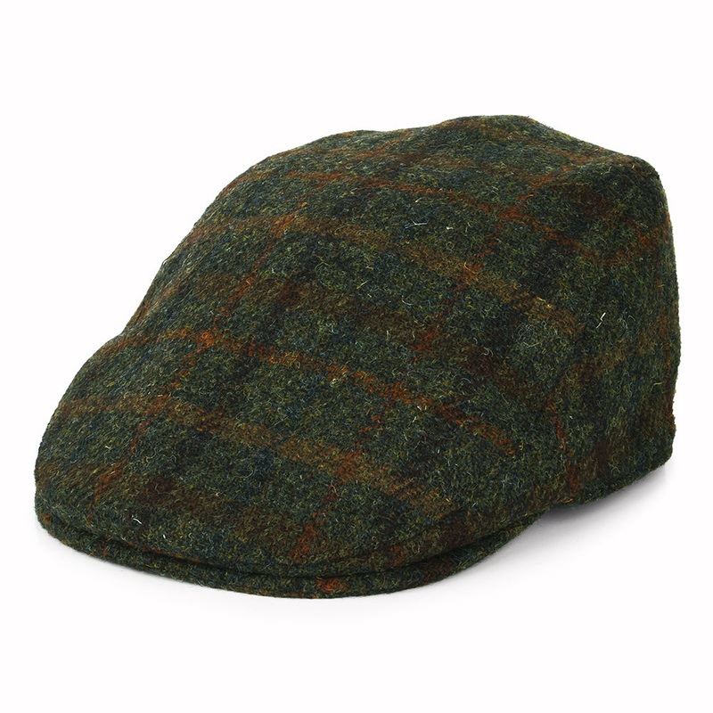 Failsworth Hats HARRIS TWEED Checked Oban Flat Cap with Earflaps – Olive-Rust 55