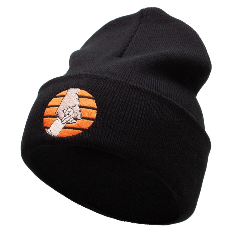 Grandpa & Grandson Hands Made in USA 12 Inch Solid Knit Cuff Long Beanie Black One Size