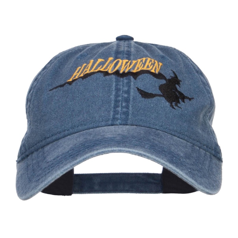 Halloween Witch Embroidered Washed Cap Navy One Size