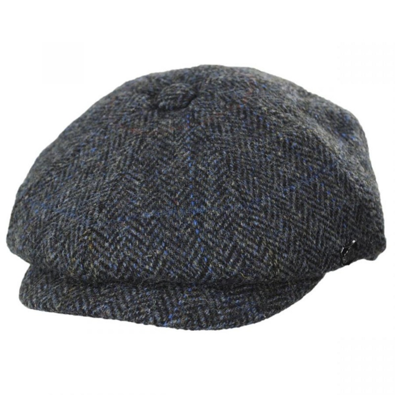 Harris Tweed Overcheck Herringbone Wool Newsboy Cap CHARCOAL 55cm