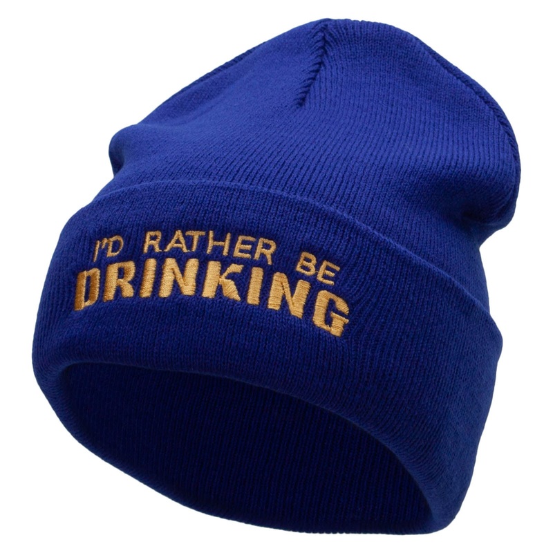 I ‘d Rather Be Drinking Phrase Embroidered 12 Inch Long Knitted Beanie Royal One Size