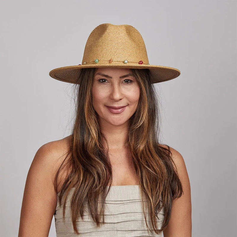 Jewel | Womens Sun Hat with Bead Trim Toast MD