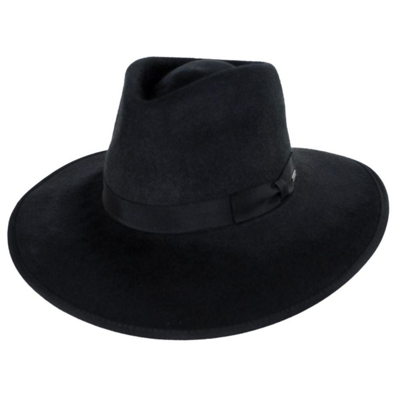 Jo Wool Felt Rancher Fedora Hat BLACK XS