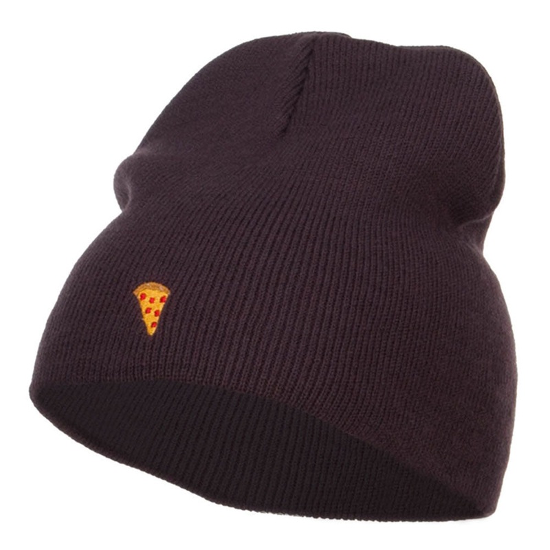 Mini Pizza Embroidered Short Beanie Dk Brown One Size