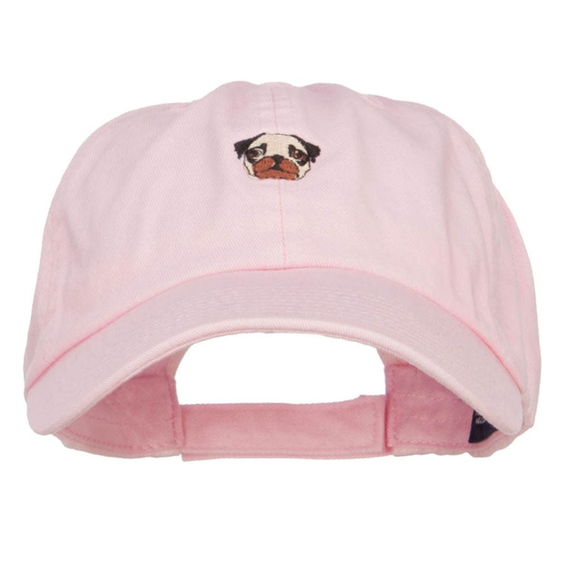 Pug Dog Face Embroidered Low Cap Pink One Size