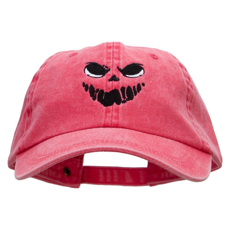 Scary Face Silhouette Embroidered Pigment Dyed Wash Caps Red One Size