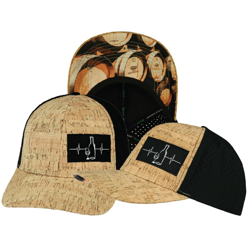 Wine Hat – Baseball Hat Fit – Cork – Black – Laser Mesh
