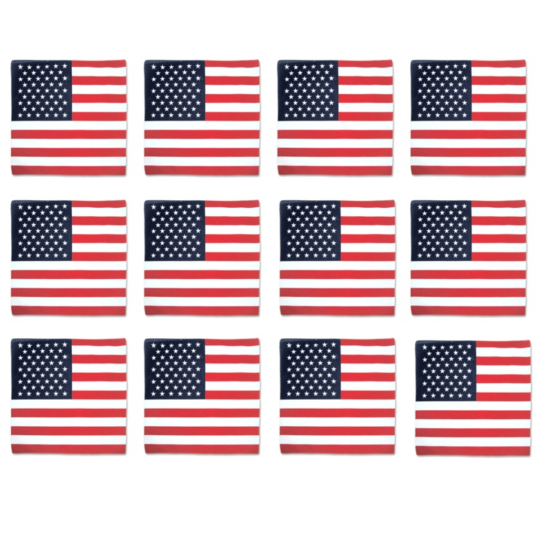 Bandanas – 12 Pack, 100% Cotton, US Flag – Bandannas, Bandana, Bandanna, USA America, Size: 22″ x 22″ USA Flag