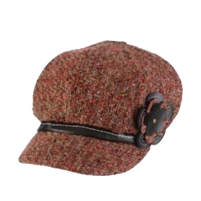 Boucle Newsboy Cap with Leatherette Flower – DPC Hats Red OS