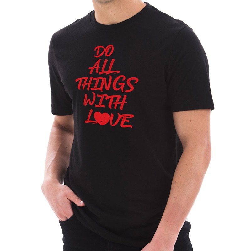 Do All Things with Love Phrase Graphic Design Short Sleeve Jersey T-Shirt Black XS