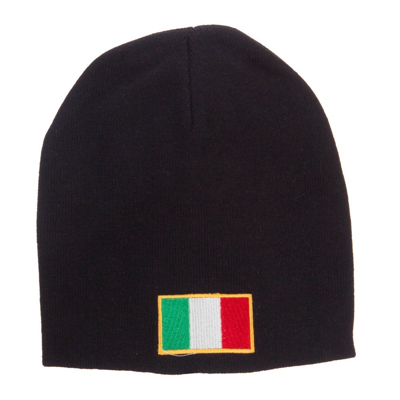 Europe Italy Flag Embroidered Big Short Beanie Black XL-3XL