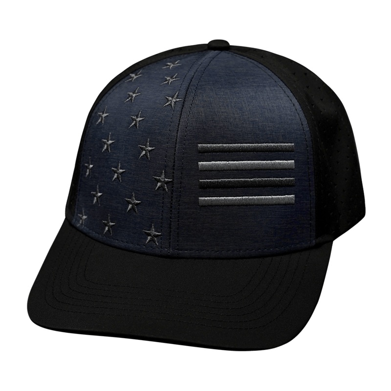 Flag Hat – Baseball Hat Fit – Black / Ocean Blue – Laser Mesh