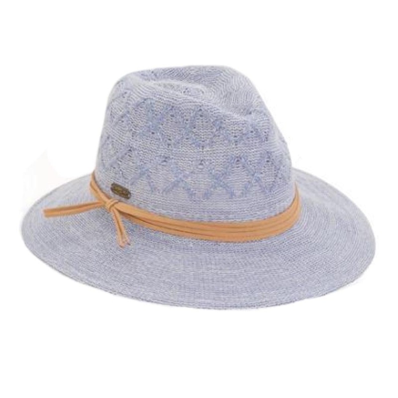Knit Safari Hat with Faux Suede Tie – Sun ‘N’ Sand Hats Denim Medium (57 cm)