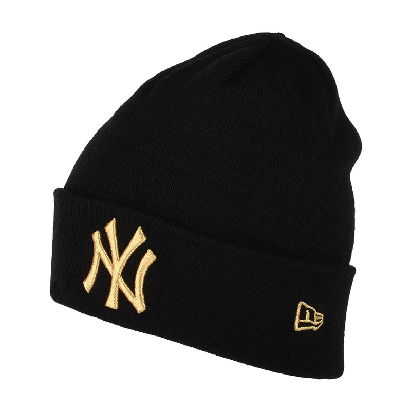 New Era New York Yankees Cuffed Beanie Hat – MLB Metallic – Black-Gold 1-Size