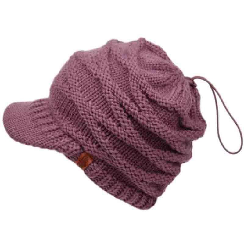 Ponytail Crochet Visor Beanie Lavender
