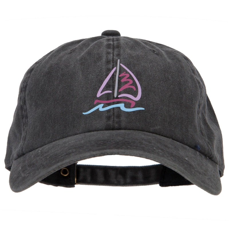 Sailboat with Wave Symbol Heat Transfer Unstructured Cotton Washed Cap Black One Size