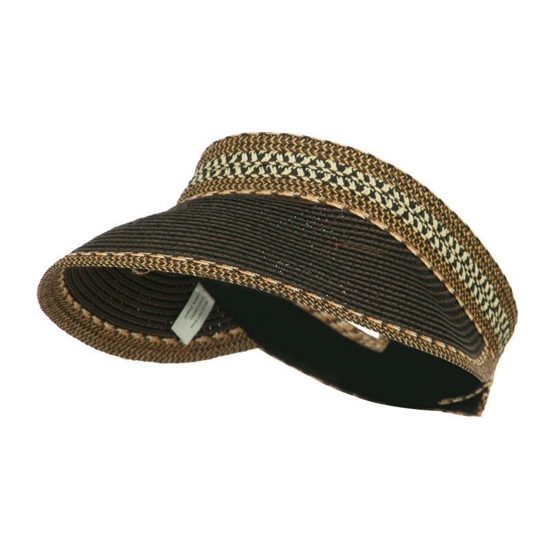 UPF 50+ Multi Colored Tribal Paper Braid Visor Black One Size